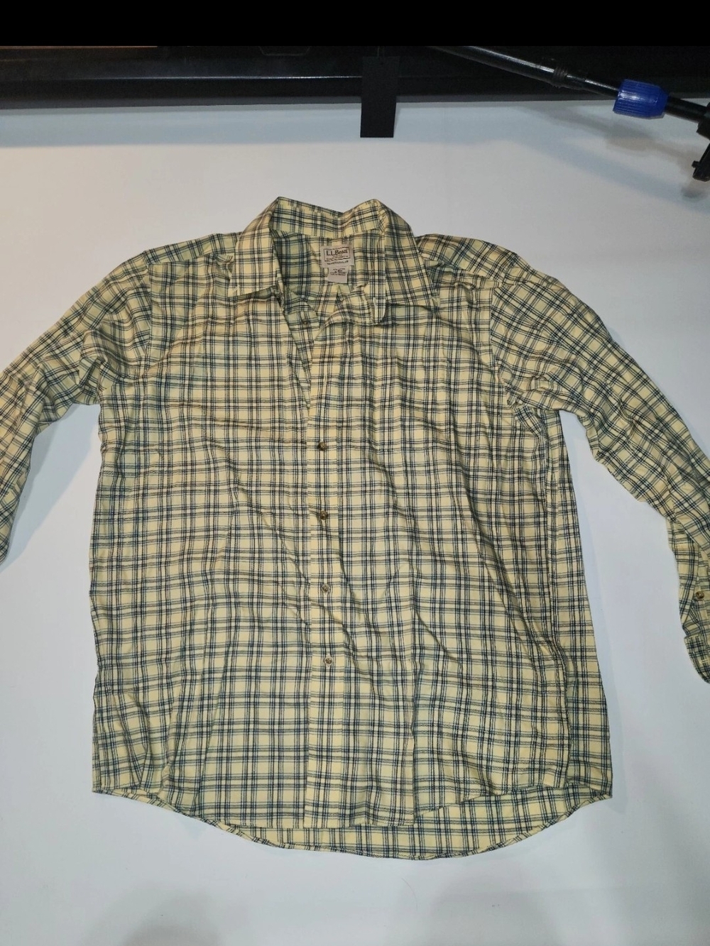 L.L. Bean Men's Yellow and Green Plaid Button-Down Shirt